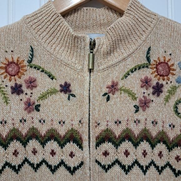 VTG Alfred Dunner Full Zip Sweater Womens PL Beige Knit Cardigan Embroidered 90s - Picture 4 of 15